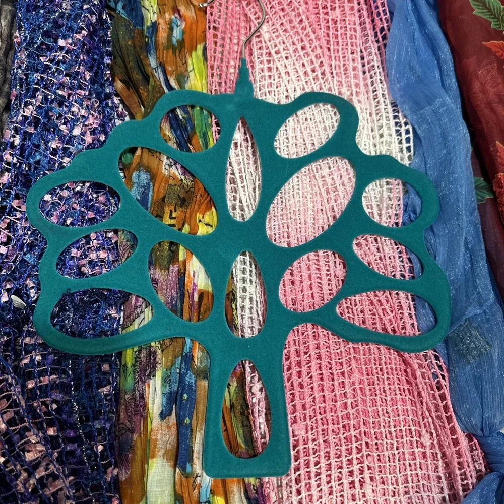 Lot of 7 Assorted Scarves w/ Tree Scarf Hanger Variety of Styles‎ & Fabrics